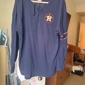 PINK Victoria's Secret Navy Blue Sweatshirt with Orange Logo